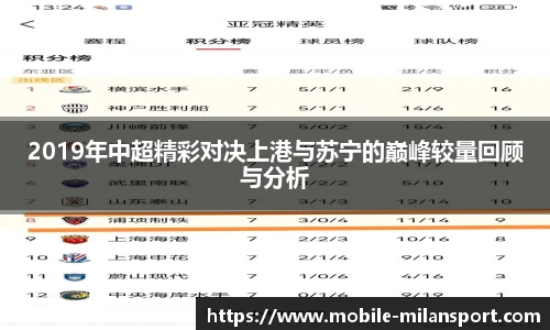 2019年中超精彩对决上港与苏宁的巅峰较量回顾与分析