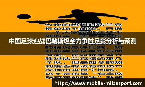 中国足球迎战巴勒斯坦全力争胜足彩分析与预测